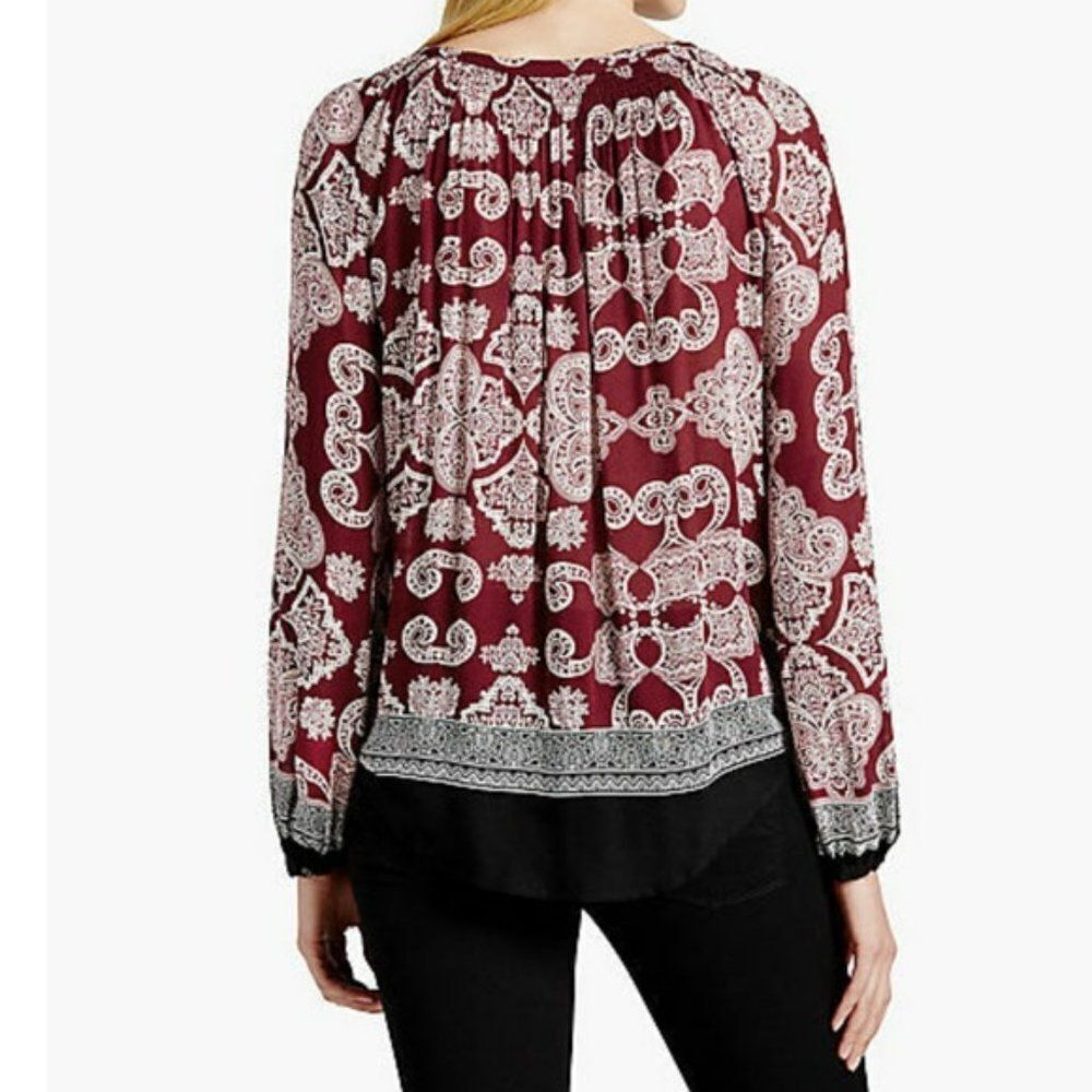 Lucky Brand Coastal Cowgirl Boho Blouse XS Paisley Scarf Print Flowy It Girl Top - Picture 8 of 9